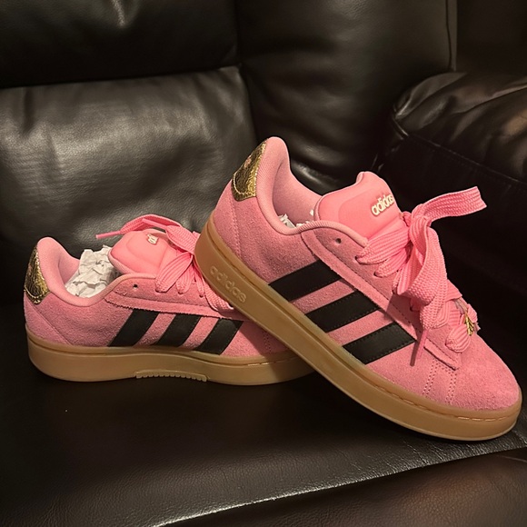 adidas Shoes - Adidas Pink Sneakers Black Stripes and Gold Accents W- Size 71/2